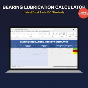 Calcolatore di lubrificazione dei cuscinetti Excel / Viscosità e valore Kappa (download digitale)