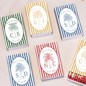 Personalised Palm Tree Matchbox Set,Custom Name & Date Wedding Favors,Party Keepsakes,Fully personalised gift,10 20 50 100Boxes,Elegant Gift