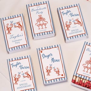 Personalised Crawfish Matchbox Set – Custom Name & Date | Wedding, Birthday, Bachelorette, Anniversary, Graduation Party Favors,20/30/50/100