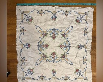 Tela floral bordada vintage de aproximadamente 29 x 29