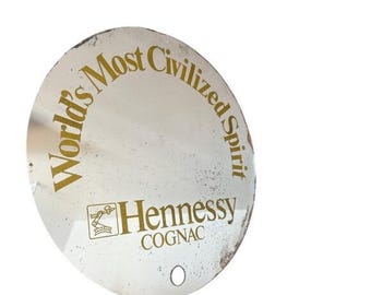 Hennessy Cognac Barrel End Mirror Sign Round Bar Decor Vintage 1990s