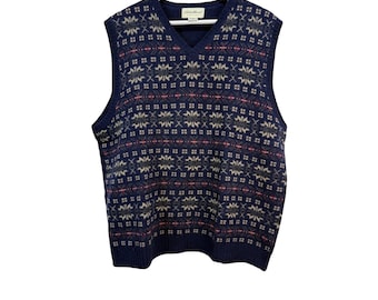 Eddie Bauer Fair Isle Sweater Vest Vintage Lagenlook Textured Knit XL