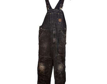 Mono de trabajo Carhartt de lona de algodón auténtica, estilo grunge desgastado y con doble rodilla, talla 36/32, color marrón.