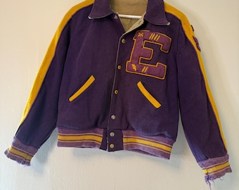 Varsity Jacket “E” Vintage 1950’s Purple Yellow Reversible Men’s Small/Med