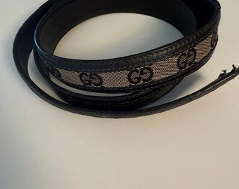 GUCCI GG Blue Canvas Leather Vintage Made in Italy Belt Only No Buckle