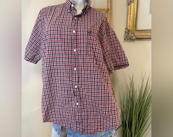 Camisa polo de manga corta con botones a cuadros de Ralph Lauren Jeans Co., color rojo y azul, estilo vintage