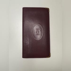 Cartier Lange Brieftasche Bordeaux Leder Klassischer Luxus Toller Vintage Zustand