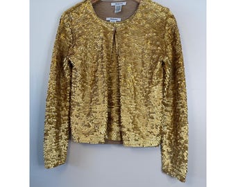Maxou Gold Sequin Silk Sleeveless Top & Cardigan Matching , Set Vintage Size S