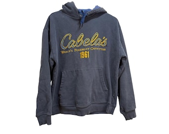 Sudadera con capucha Cabelas Spellout, estilo caza, pesca, leñador, grunge, descolorida, desgastada, pátina Y2K, talla M