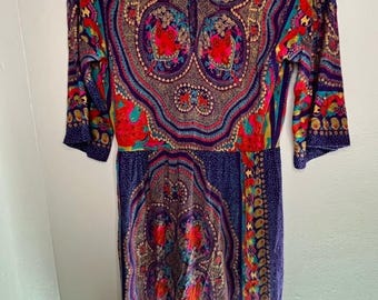 Vestido vintage con estampado paisley de Eva For Robert Janna, años 70, hecho en Italia, talla 8