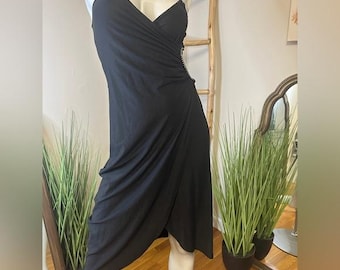 Vestido cruzado negro Bebe con encaje y recorte de diamantes de imitación en el lado izquierdo VINTAGE Y2K mediano
