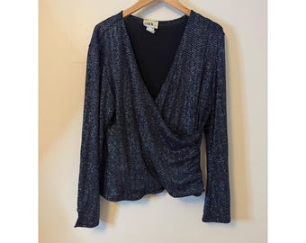 J.B.S. Ltd. Black Metallic Long Sleeve Wrap Top 1X