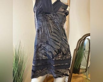 Dolcezza Sleeveless Abstract Print Cowl Neck Dress Gray Black Small See Msmts