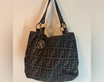 Fendi Tobacco Zucca Canvas and Leather Chef Shopper Tote Vintage