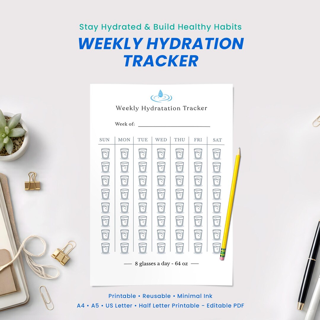 Weekly Hydration Tracker Printable | Daily Water Log | Habit Planner ...