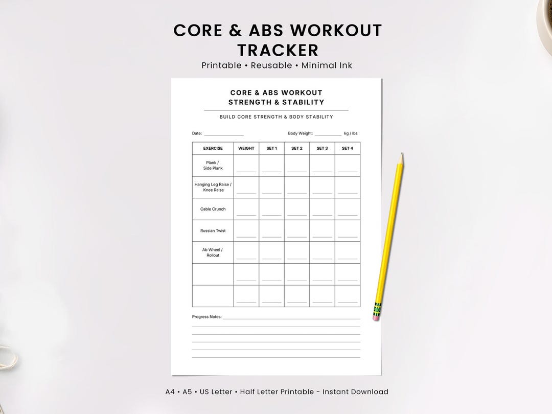 Core and Abs Workout Planner for Strength and Stability Training ...