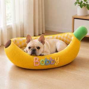 Personalized Banana Dog Bed, Pet Name Bed, Summer Cat Bed, Soft Breathable Pet Cots, Machine Washable Doggy Bed, Gift for Dogs&Cats