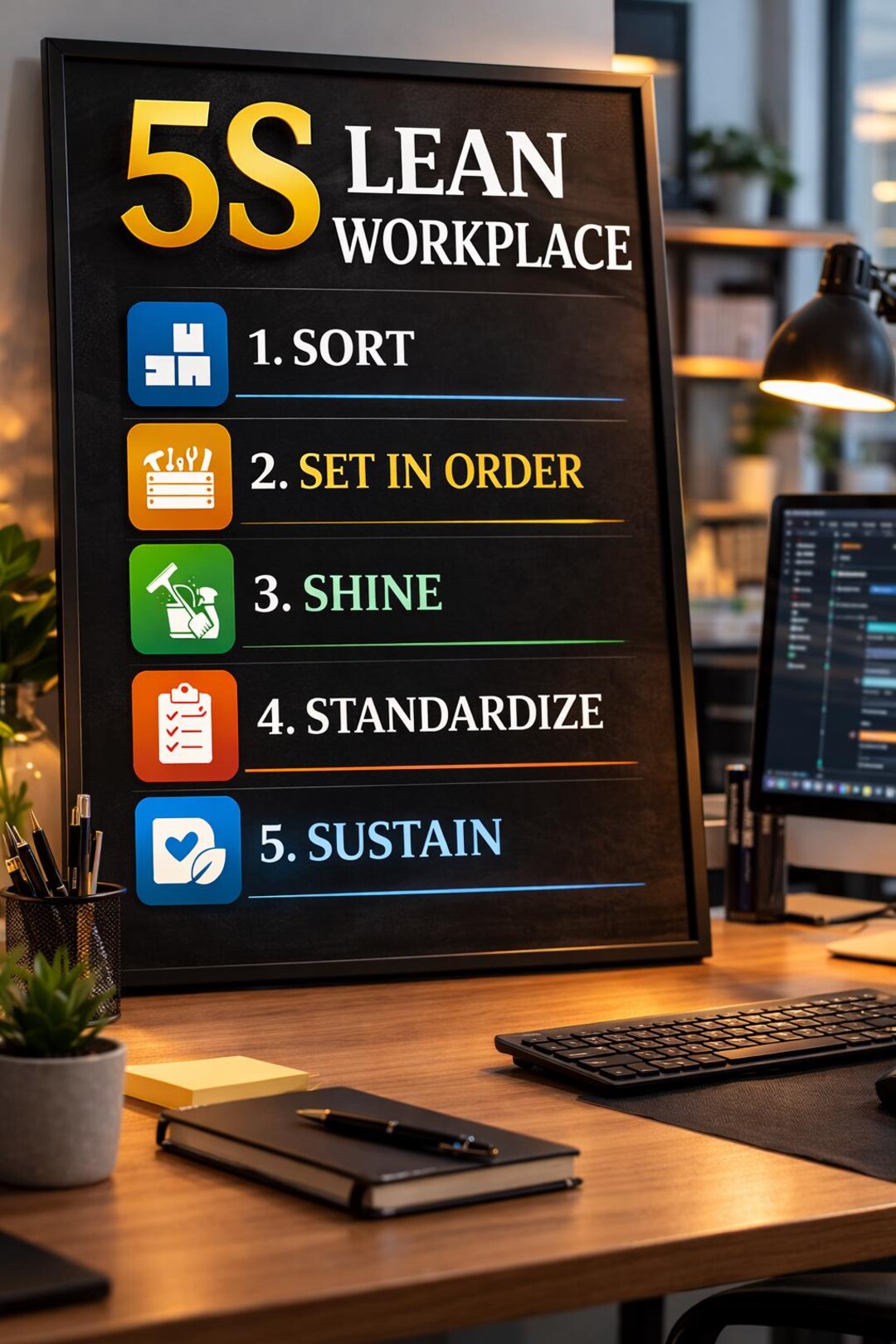 5S Lean Workplace Poster | Kaizen Organization, Productivity Print ...