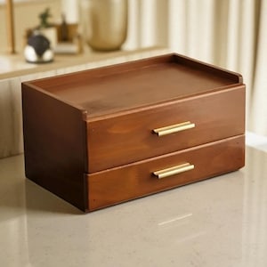 Holz Tee Kaffee Schublade Organizer - Doppelschichtige rustikale Schreibtisch Aufbewahrungsbox