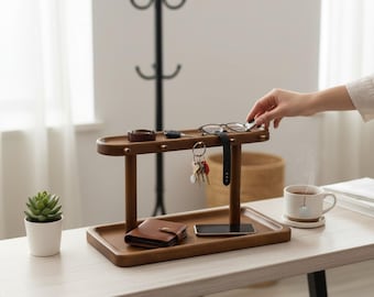 Solid Wood Key Holder Rack with Shelf | Entryway Organizer, Jewelry Display Stand