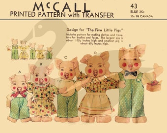 Reproduction Vintage Pig Family Sewing Pattern 6 -10.5 " Tall PDF