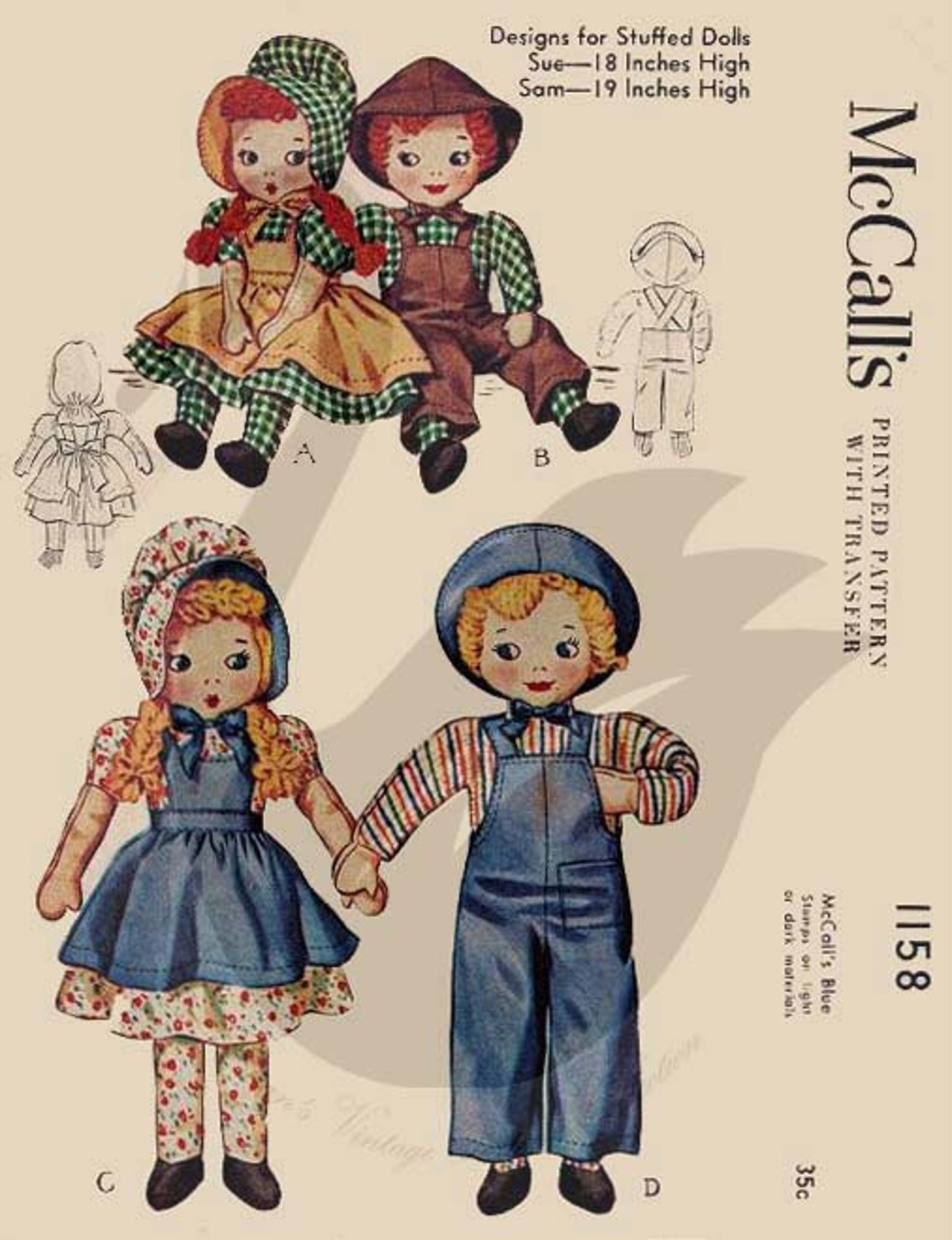 Sam X Rags Vintage Sam & Sue Rags Dolls and Clothes Sewing Pattern M1158 - PDF - Etsy