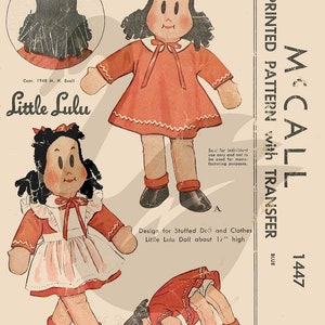 Reproduction Little Lulu 17" Cloth Doll Sewing Pattern PDF