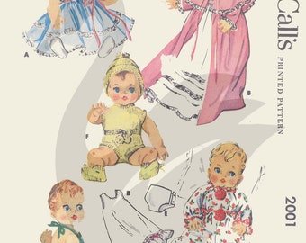 Reproduction Vintage Baby Doll Wardrobe Sewing Pattern M2001 Size 13 - 14" - PDF