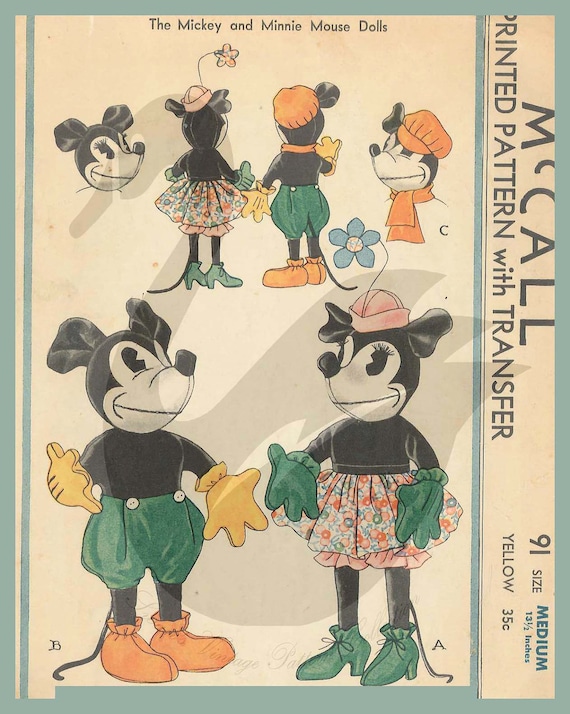 Reproduction Vintage 1933 Mickey & Minnie Mouse 13.5