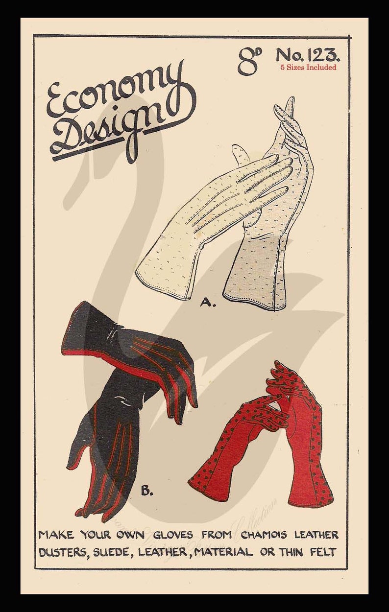 Reproduction Ladies Gloves Sewing Pattern Size 6 8 All sizes included PDF image 1