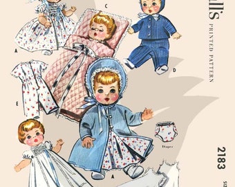 Reproduction Vintage Baby Doll Wardrobe Sewing Pattern M2183 Size 8-9" - PDF