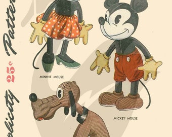 Mickey and Minnie Mouse and Pluto Doll Sewing Pattern - PDF