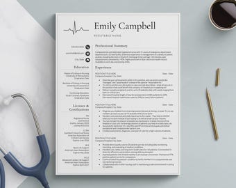 Sjabloon CV voor professionele arts en verpleegkundige | Word, Google Documenten, Apple Pages | ATS-vriendelijk medisch cv-ontwerp van 1 pagina
