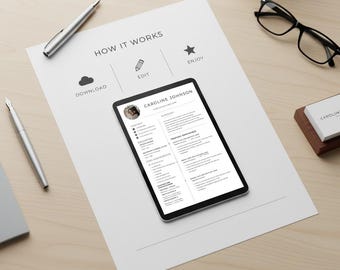Minimalistische professionele canva CV-sjabloonbundel met foto: pagina-cv en bijpassende sollicitatiebrief