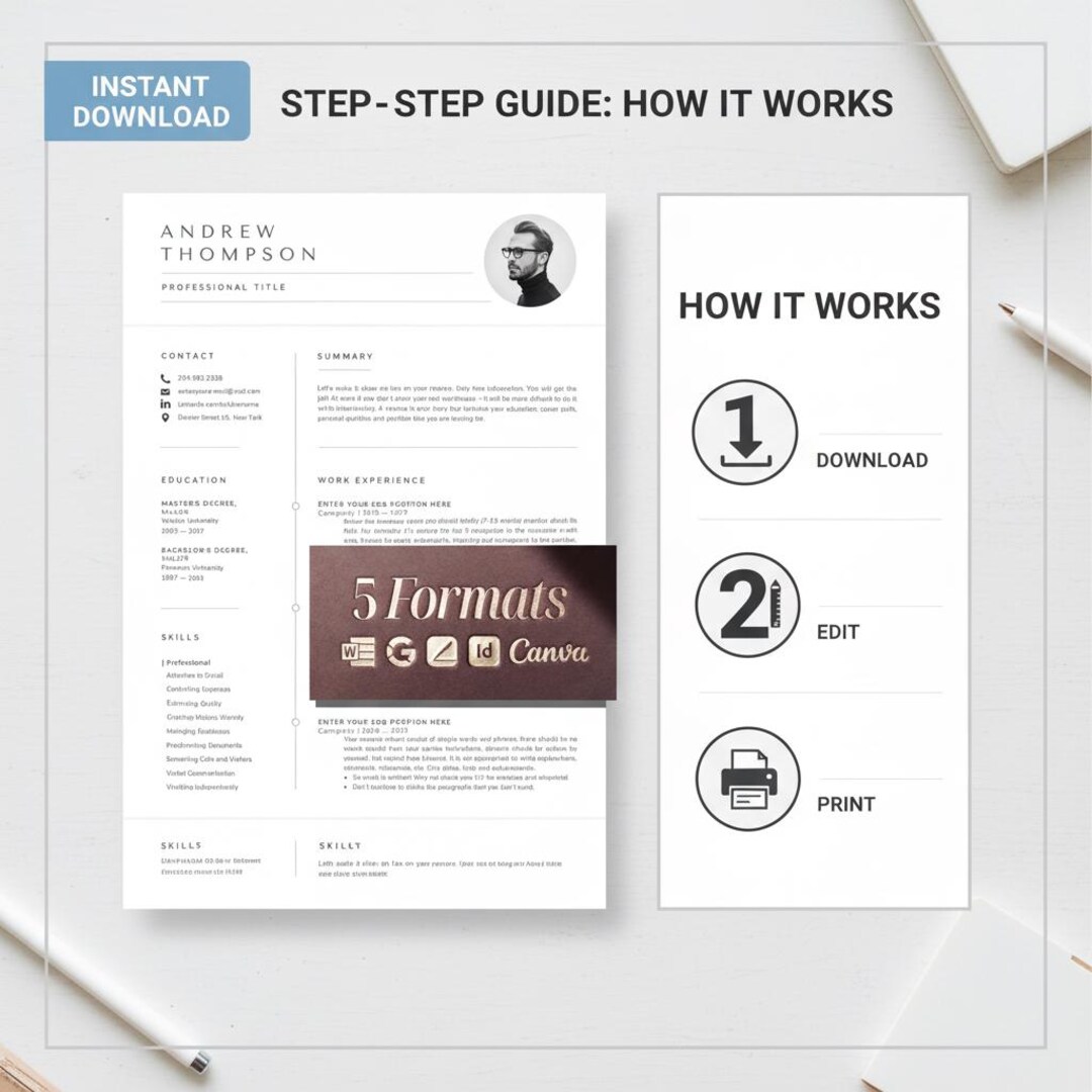 Minimalist Resume Template With Photo, Cv Template Google Docs, Word ...