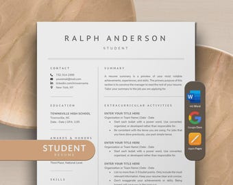 CV-sjabloon voor student zonder ervaring voor middelbare scholieren, studenten en middelbare scholieren met sollicitatiebrief, pagina-cv
