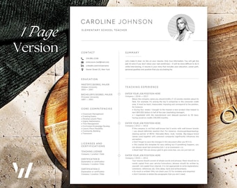 Sjabloon CV voor docenten voor Google Docs, Word en Pages | K-12, basisonderwijs, middelbare school, vervangend onderwijs, TA, leerling-leraar cv