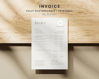 Minimalistische factuursjabloon, modern boho, bewerkbaar facturerings- en ontvangstformulier voor kleine bedrijven, afdrukbare pdf