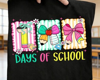 100 Days of School PNG, Pencil Coquette Bow Sublimation, Teacher 100 Days Smarter Design, 100 Days of School Kids Girl Design
