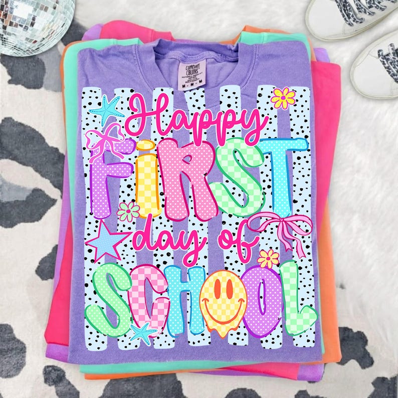 Striped Neon Happy First Day of School Png, Preppy Back To School Png, Pre-k To Fourth Grade Png, Teacher Gift Png, Hello School png image 11