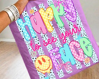 Happy To See Your Face PNG, Preppy Neon Color Block PNG, Striped Teacher Student School, Back to School Sublimation, Teacher Appreciation