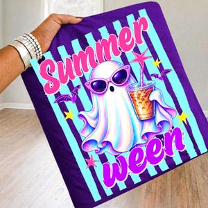 Summerween Ghost PNG, Striped Halloween Summer Beach Png, Spooky Summer Ghost Sublimation Design, Digital Download Png