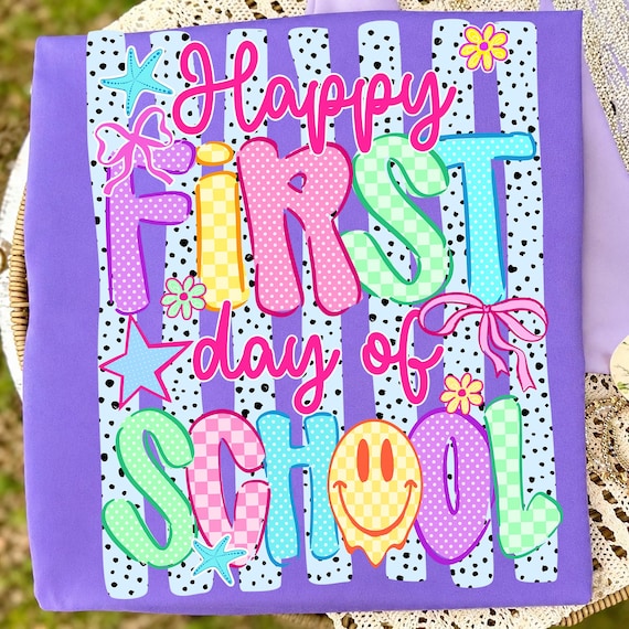 Striped Neon Happy First Day of School Png, Preppy Back To School Png, Pre-k To Fourth Grade Png, Teacher Gift Png, Hello School png
