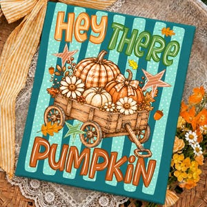 Hej där pumpa randig höst PNG, höstpumpa lapp skjorta design, höstvagnspumpa PNG, trendig retro Thanksgiving, höstvibbar