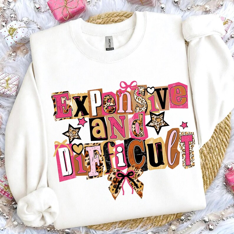 Expensive and Difficult png, Boujee Png, Funny Womens Shirt Png, girly preppy png, Leopard Coquette Bow png, Sassy Quote Png image 3