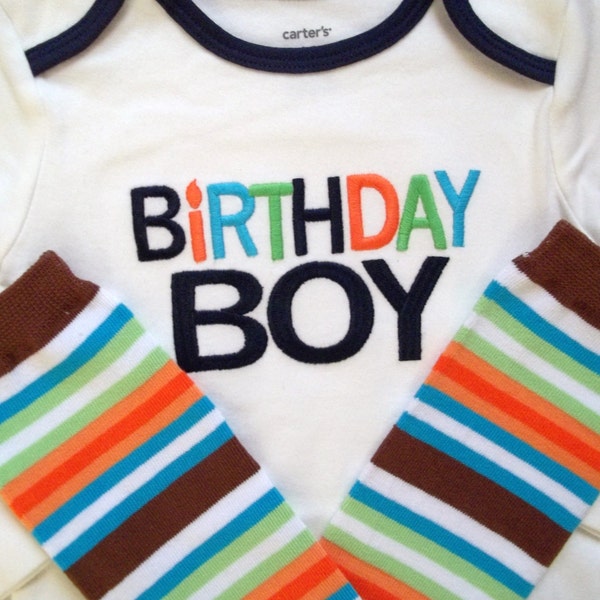 first Birthday onesie baby boy outfit orange green blue Party stripe leg warmers cake smash dress up shirt bodysuit 12 18 24 m toddler