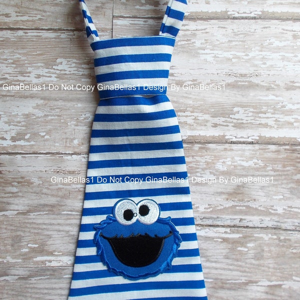 Sesame Street Birthday Cookie Monster cake smash blue half way to one 1/2 milestone necktie tie first 6 9 12 18 24 toddler