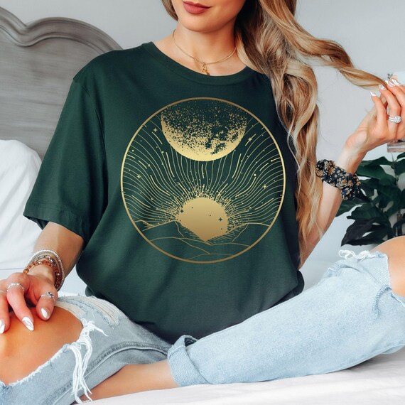 Sun Moon T-Shirt, Astrology Cosmic Shirt, Boho Spiritual Tee, Minimalist Mystic Art Shirt, Unisex Galaxy Moon Tee, Galaxy Shirt, Zodiac Tee
