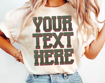 Comfort Colors® Custom Text Shirt, Personalized Varsity Shirt, Retro Block Font Shirt, Custom Name Shirt, Unisex Gift Shirt