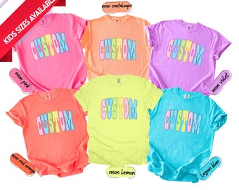 Comfort Colors® Neon Seersucker Custom Text Shirt, Personalized Retro Neon Tee, Custom Name Shirt, Vintage Garment Dyed T-Shirt, Trendy Gift